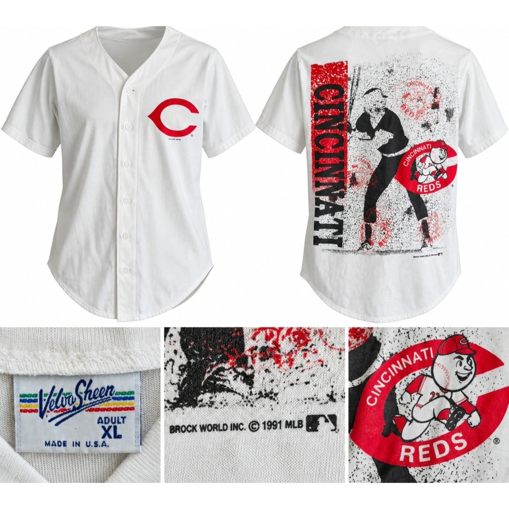 Vintage 1991 Cincinnati Reds Brock World Velva Sheen MLB Jersey Shirt XL USA